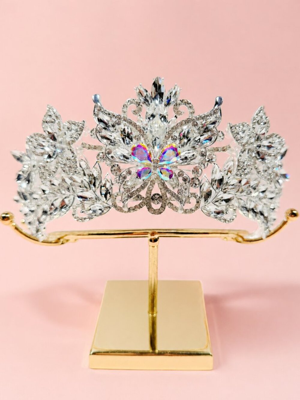 Clear Crystal Butterfly Tiara Crown Silver Rhinestone Pageant Bridal Prom crown